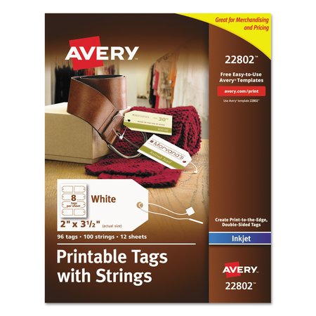 AVERY DENNISON Printer Label Tags, W/String, White, PK96 22802
